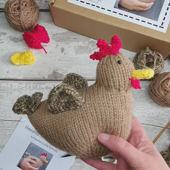 little brown hen, chicken knitting kit