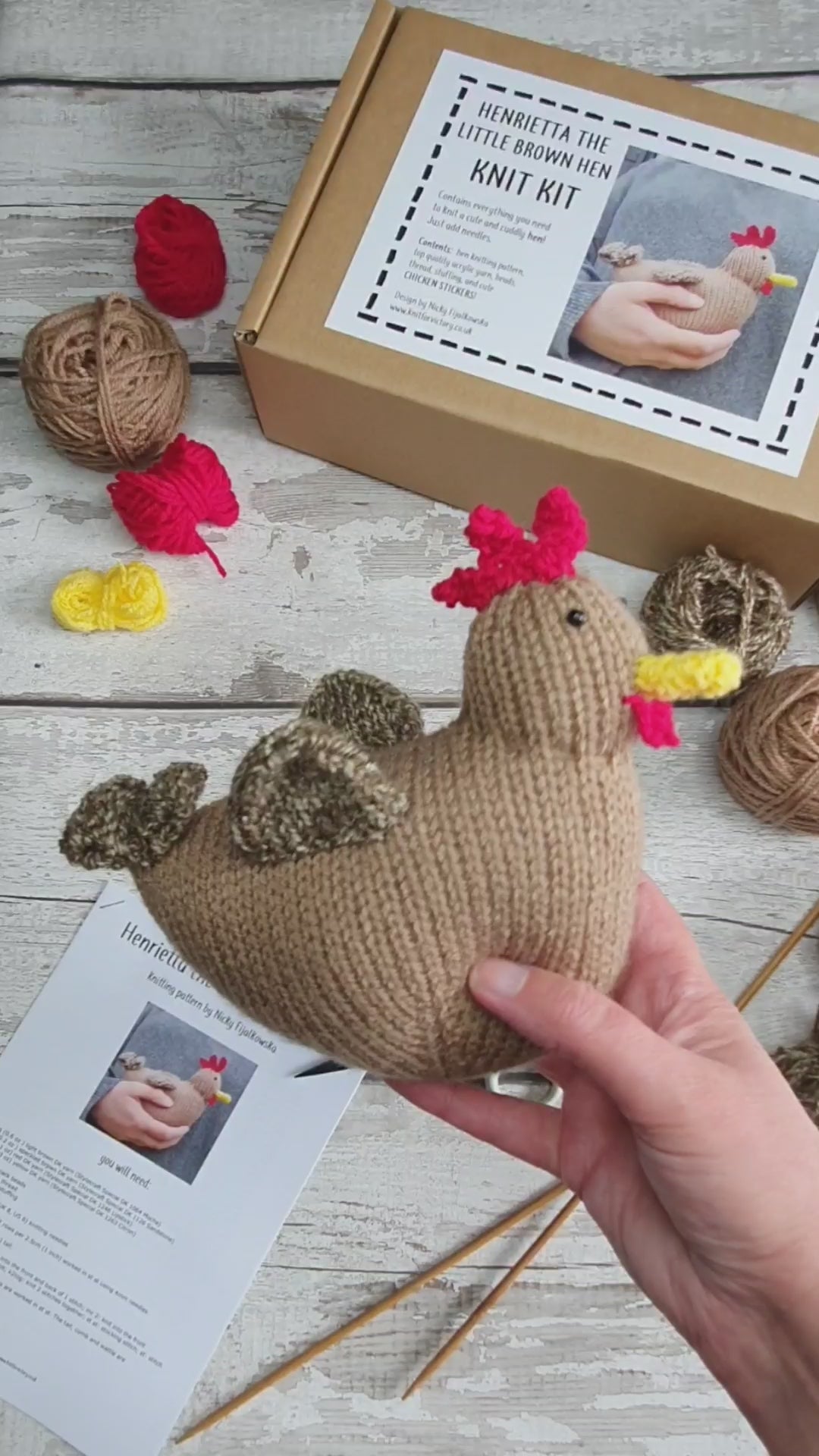 little brown hen, chicken knitting kit